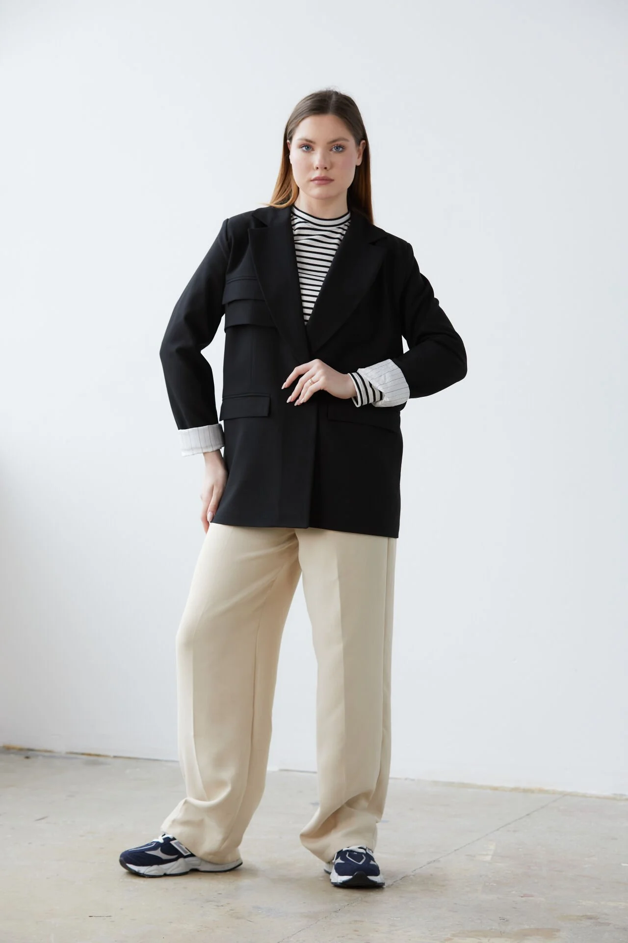 Cep Detaylı Double Kumaş Blazer Ceket