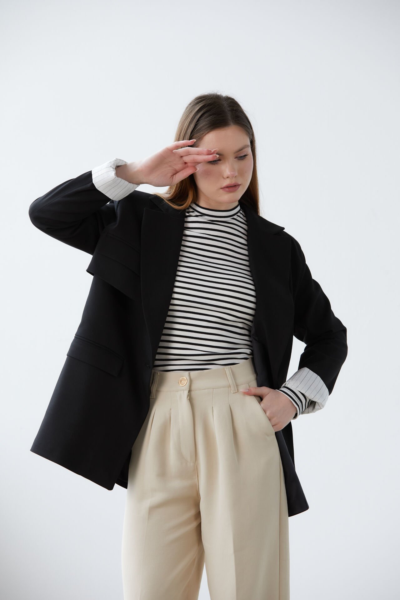 Cep Detaylı Double Kumaş Blazer Ceket - Resim 5